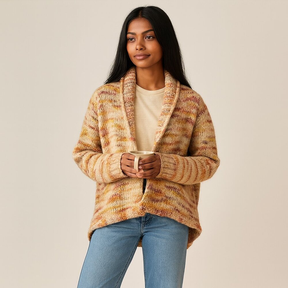 Anthropologie Free People Style Chunky Speckled Knit Open Cardigan Sweater S